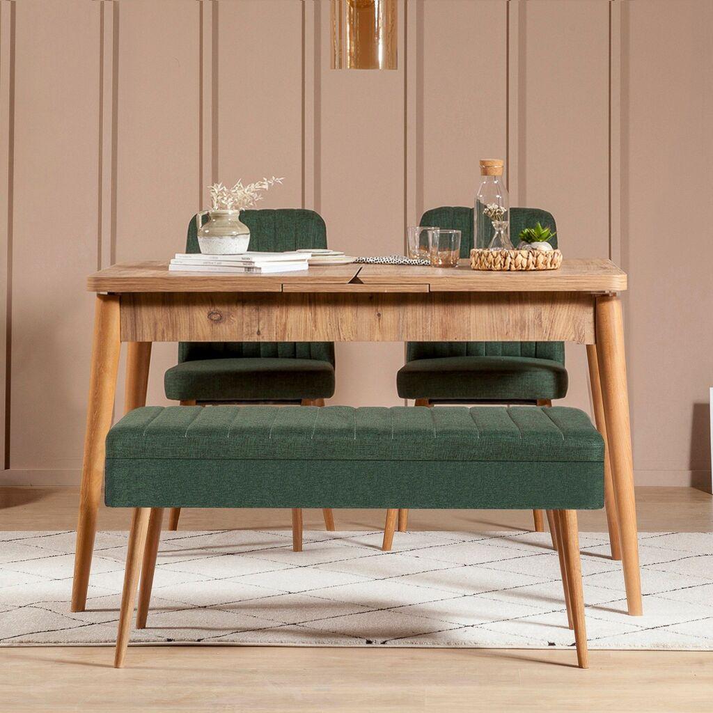 Hanah Home Vina 1070 3 Trpezarijski set, Braon-Zelena