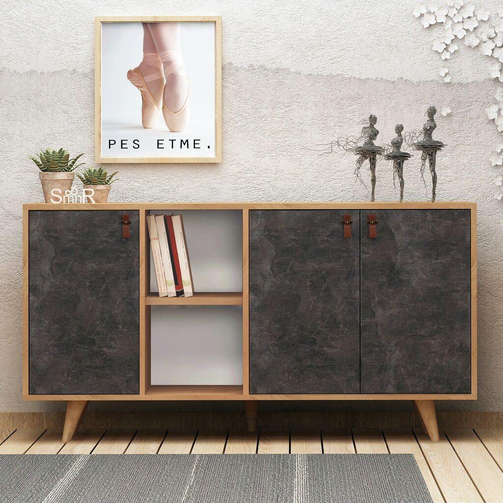 Hanah Home Komoda Planky 140x86x40cm Hrast-Tamnosiva