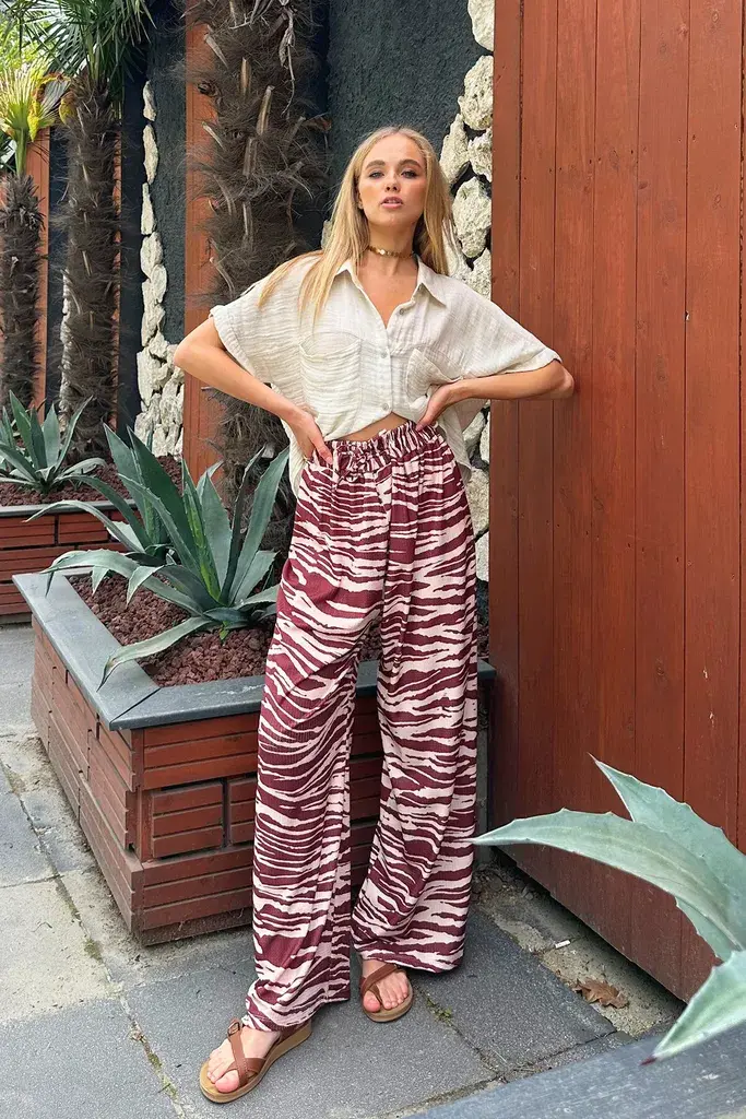 Trend Alacati Stili Ženske pantalone Alc-X12136, Crveno-krem