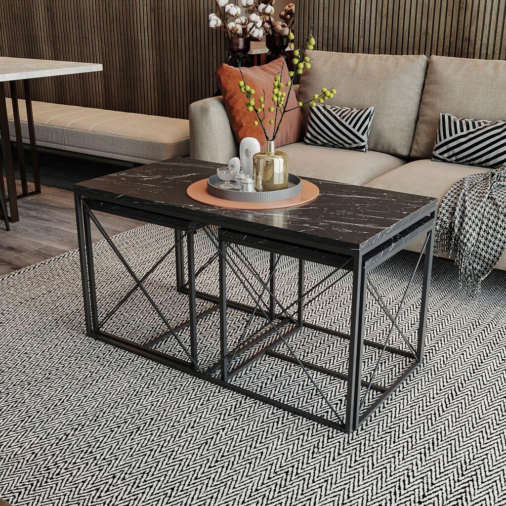 Hanah Home Defne Set Klub stolova, 3 komada, Crni