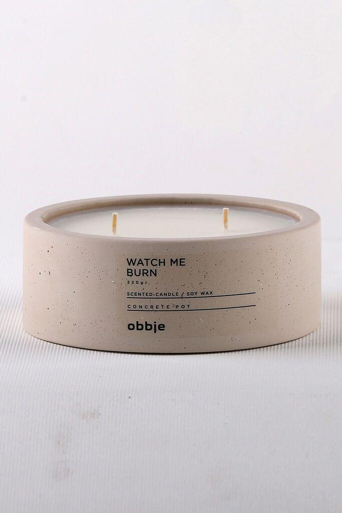 Aberto Design Betonska sveća Watch Me Burn Flat, Miris ambera, 12 cm, Bež