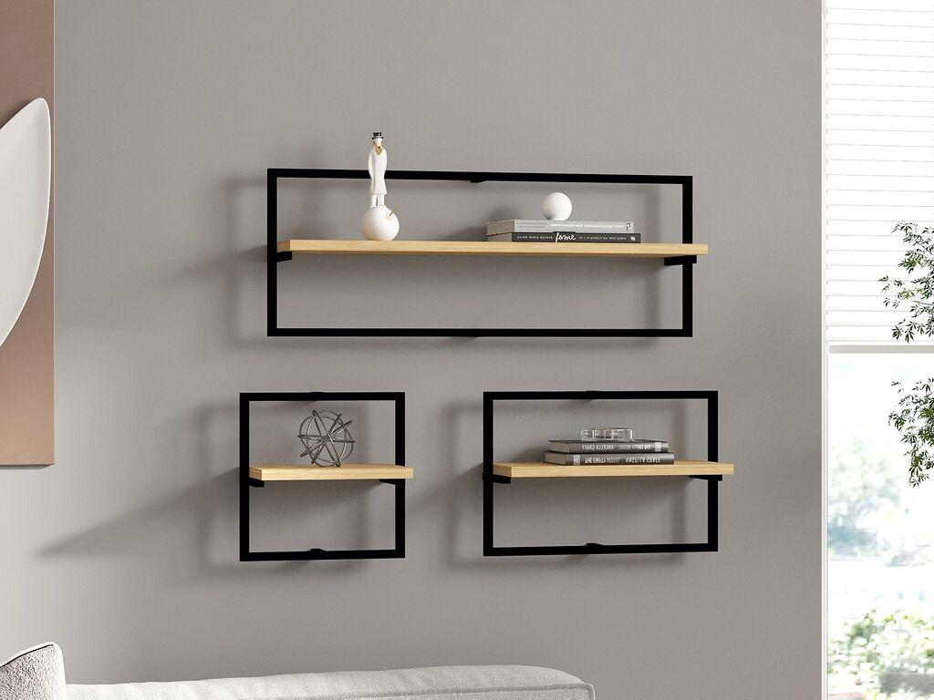 Hanah Home Zidna polica Yeso Sapphire, 3 komada, Crno-braon