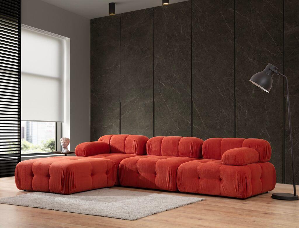 Atelier del Sofa L1 O1 1R Pouffe Doblo Ugaona garnitura, 3 Sedišta, Crvena