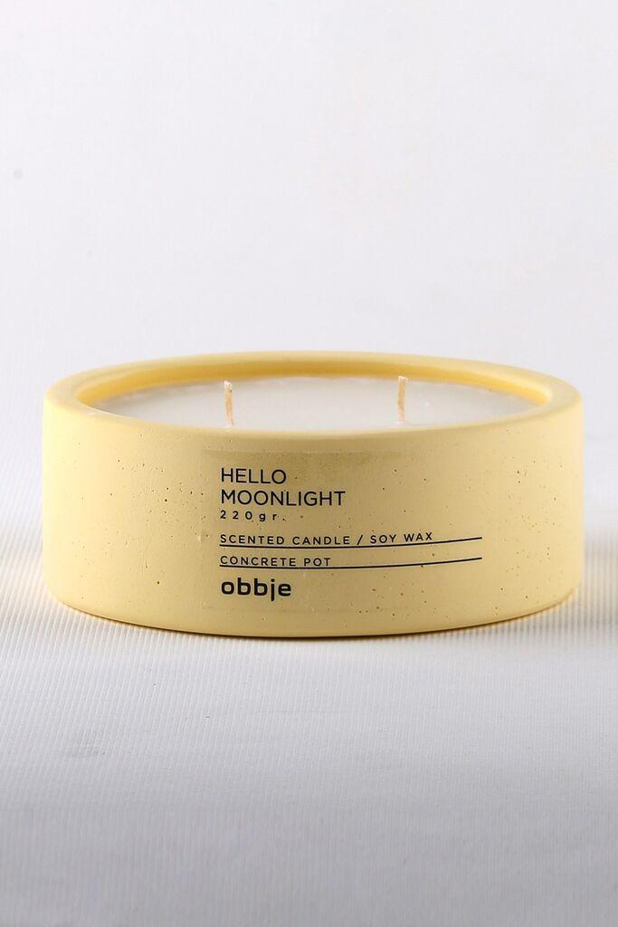 Aberto Design Betonska sveća Hello Moonlight Flat, Parafin i soja, Miris vanile i mančmelou, 12 cm, Žuta