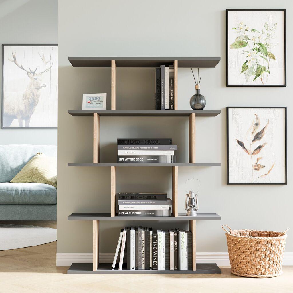 Hanah Home Harmon Anthracite Oak Polica za knjige 90x25x127.4 cm, Siva