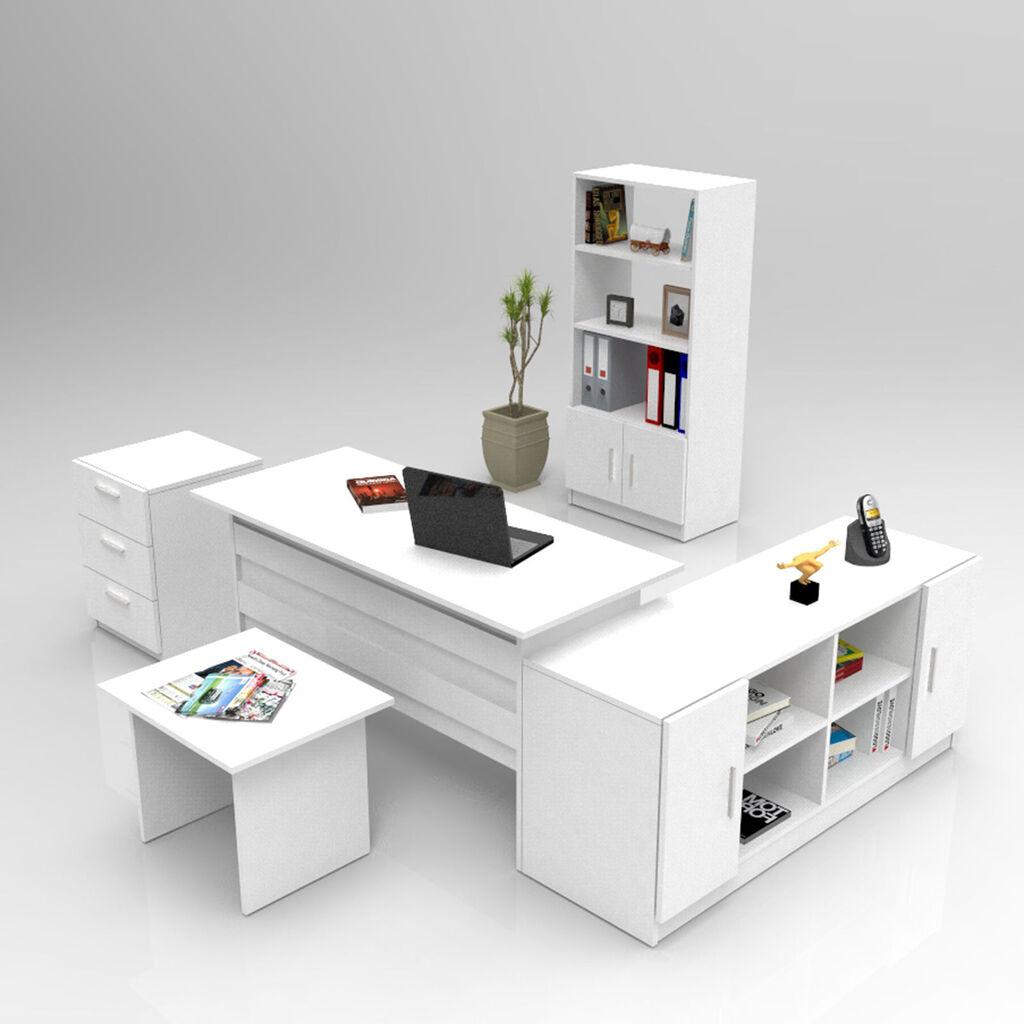 Hanah Home VO15 W 5-delni set kancelarijskog nameštaja, Bel