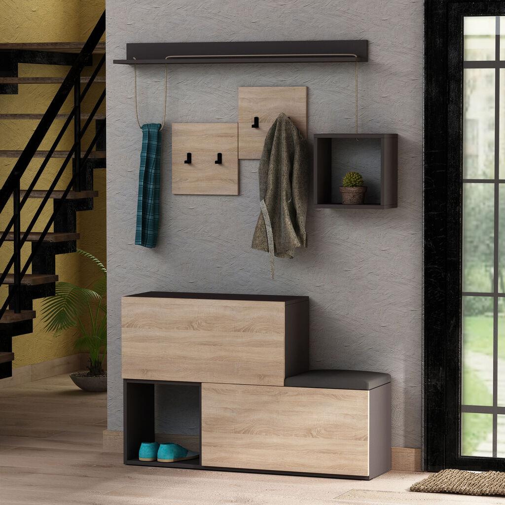 Hanah Home Holdon Anthracite Sonomo Cipelarnik sa čivilukom, Hrast-Crna