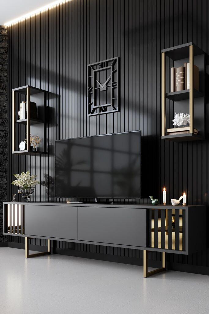 Hanah Home Gold Line TV polica, Antracit-crna