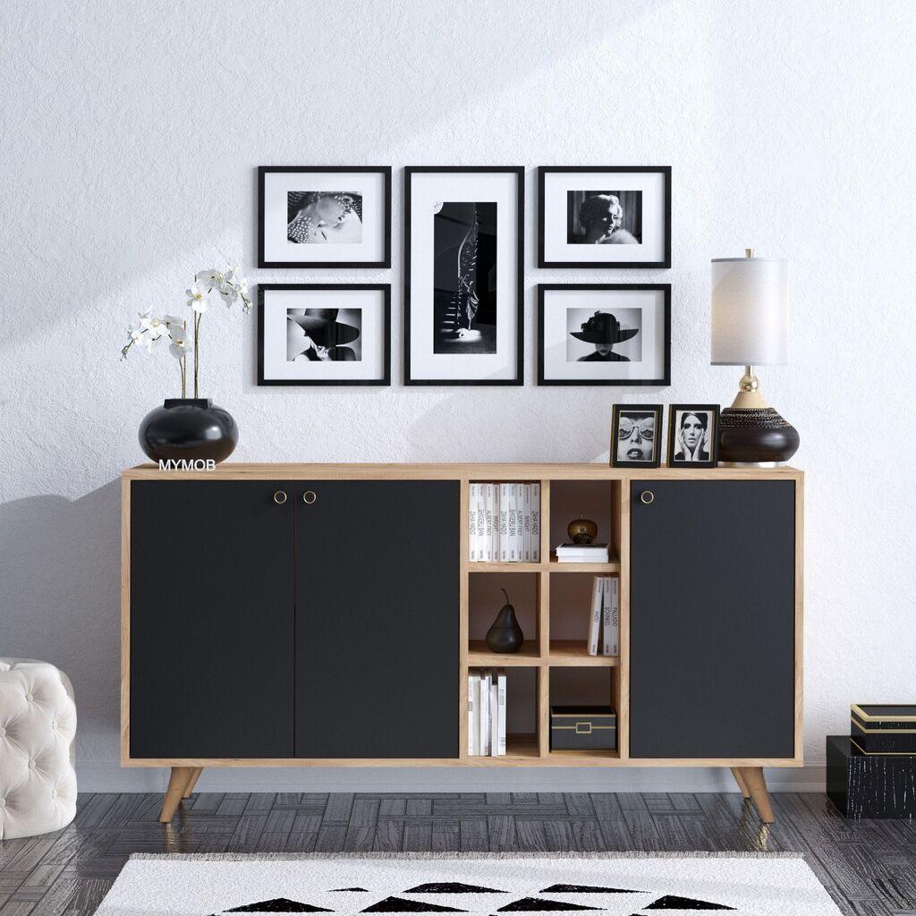 Hanah Home Komoda VEIT 140x40x89cm Hrast-Crna