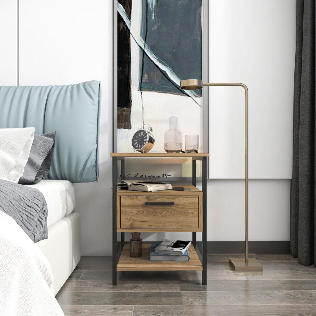 Hanah Home Noćni ormarić Alba 45x61,8x45cm Crno-Hrast