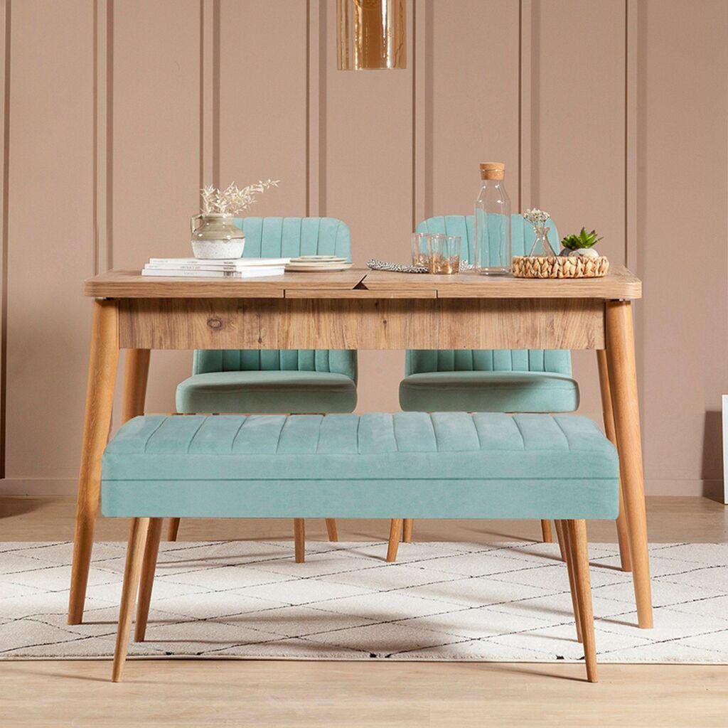 Hanah Home Set trpezarijski sto, 2 trpezarijske stolice i klupa Vina 0701 Menta