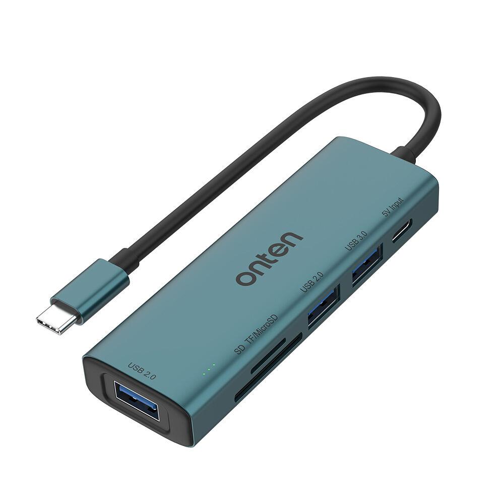Onten USB Hub OTN-UC120, USB Type‑C sa 4 porta (2× USB 2.0 + 1× USB 3.0 + USB‑C 5V) + čitač SD/TF kartica, kabl 16cm