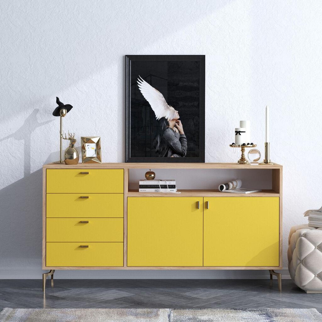 Hanah Home Komoda LIORA 140x86x40cm Hrast-Žuta