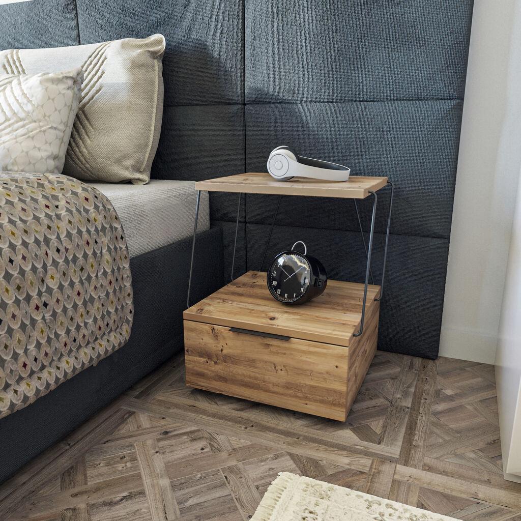 Hanah Home Tekoba Pine Noćni stočić, 42x52x41cm, Braon-crni