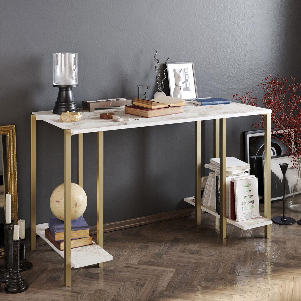 Hanah home Radni sto 125x73,8x60​cm Belo-Zlatni