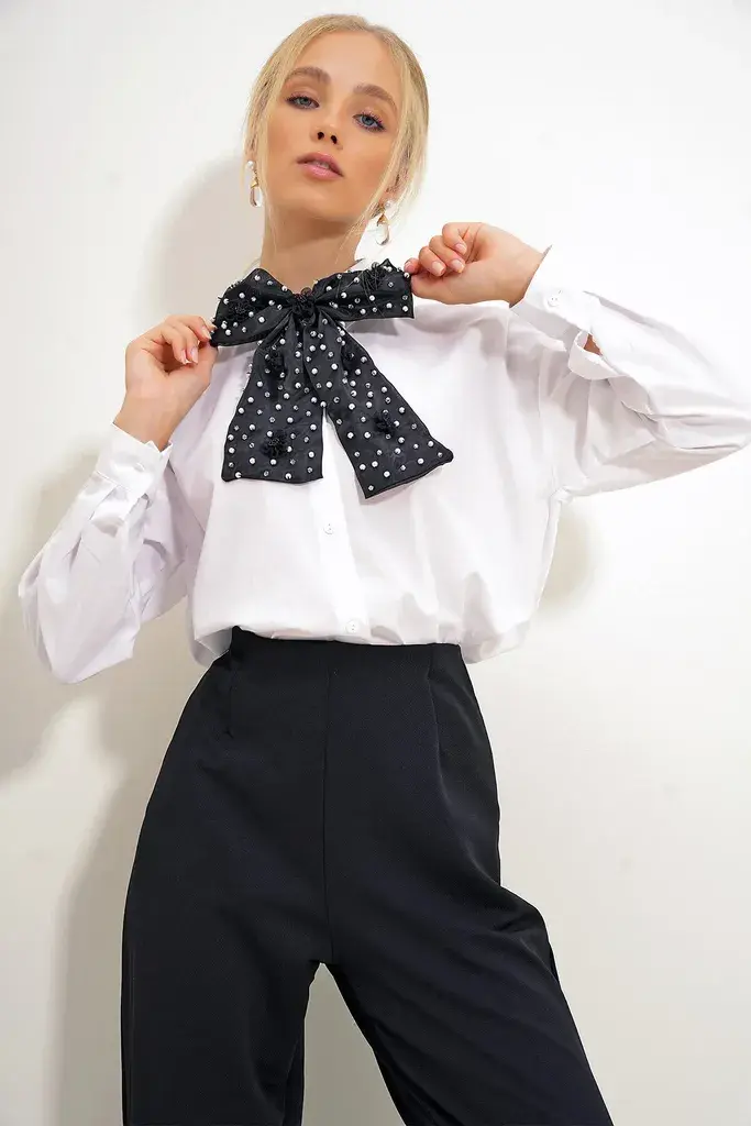 Trend Alacati Stili Ženska košulja dugih rukava Alc-X12652, Oversize, Bela