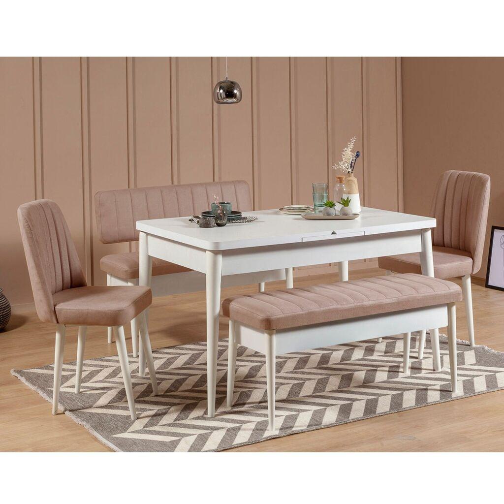 Hanah Home White Stone Trpezarijski set, Belo-Krem