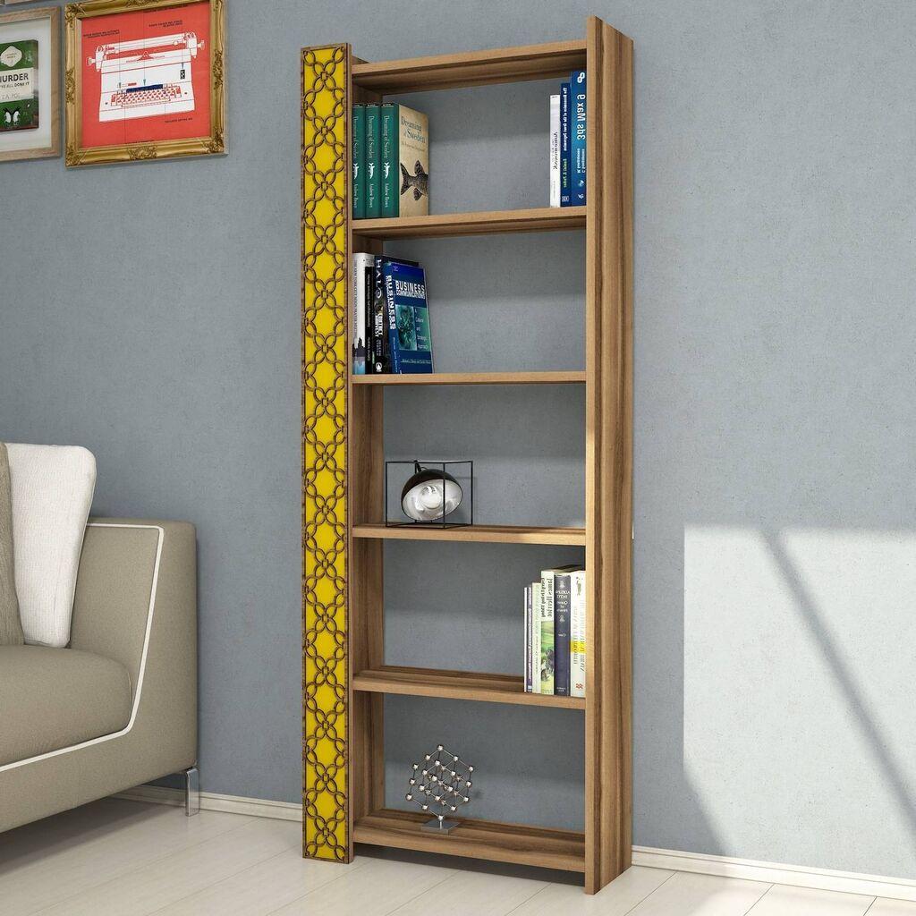 Hanah Home City Walnut Yellow Polica za knjige 64.6x170x24.2cm, Žuta