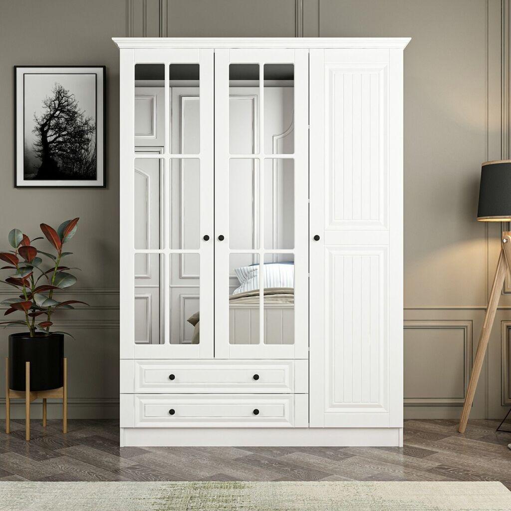 Hanah Home Kale 3 Mebran Kapak 210 White Garderober, 135x210x52cm, Beli