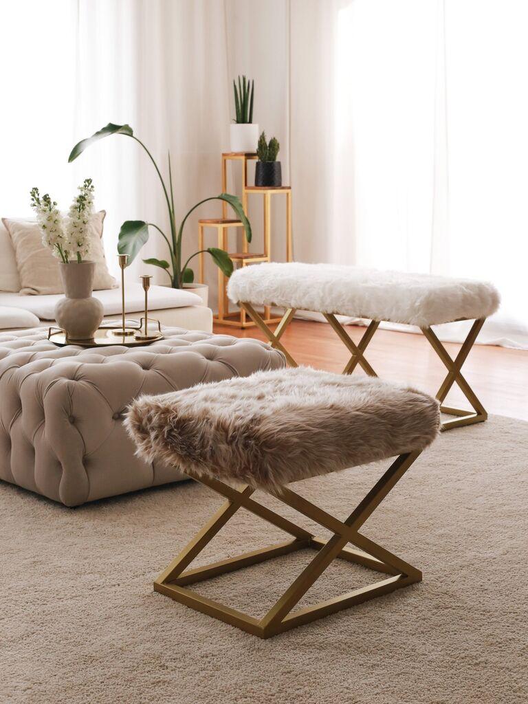 Atelier del Sofa Tabure 50x42x40cm, Braon-Zlatno