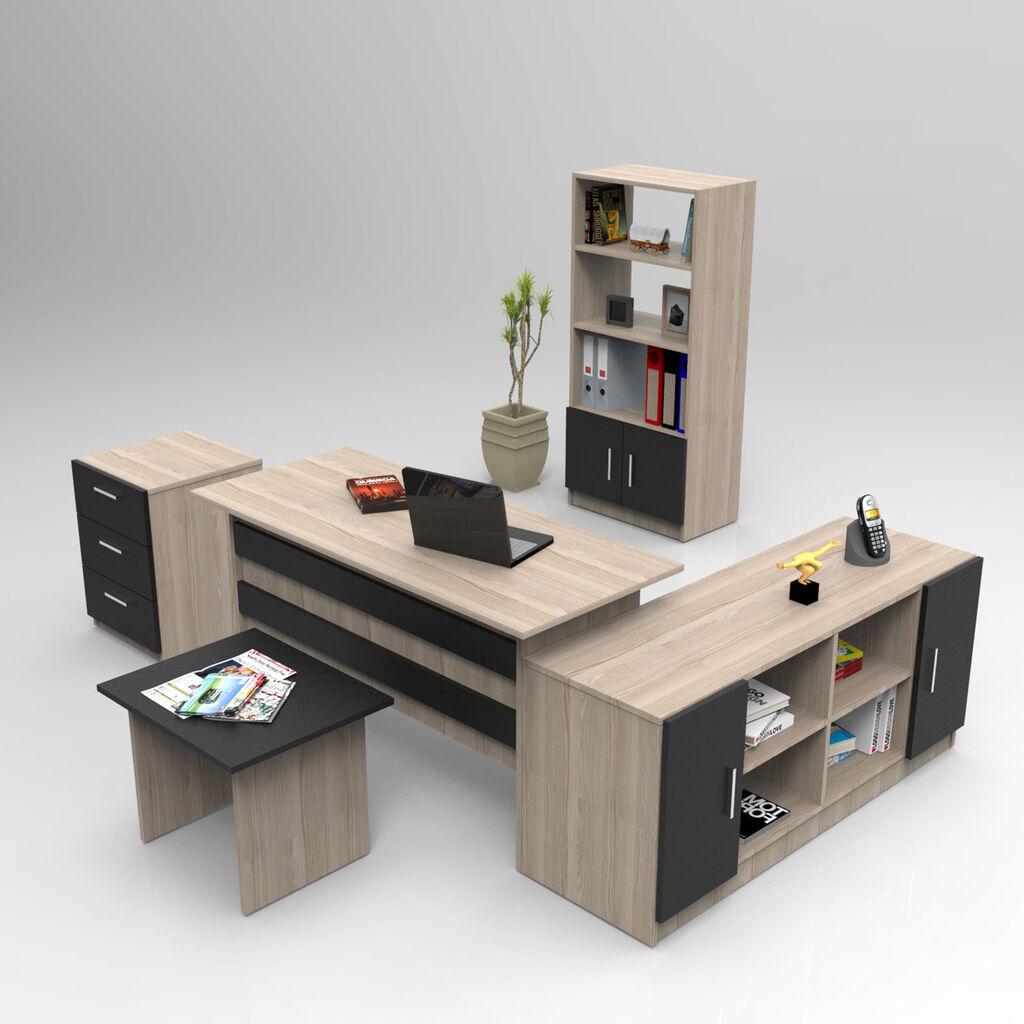Hanah Home VO15 OB 5-delni set kancelarijskog nameštaja, Bež crni