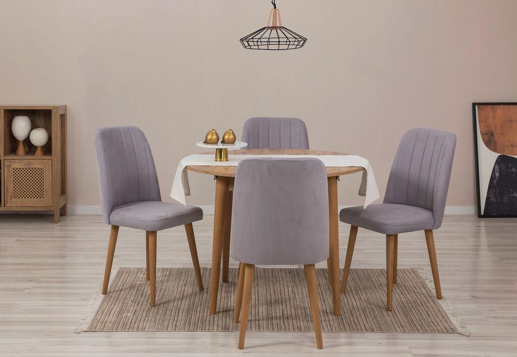 Hanah Home Set trpezarijski sto, 2 trpezarijske stolice i 2 klupe Vina 0701 Bež-Sivi