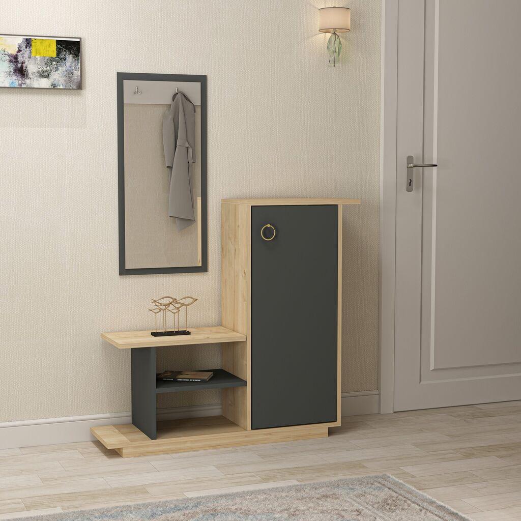 Hanah Home Asia Cipelarnik i Ogledalo, Sivo-Braon