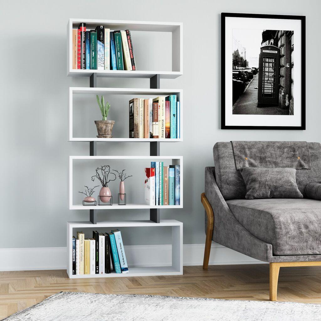 Hanah Home Langdon White Anthracite Polica za knjige 72.5x25x161cm, Bela