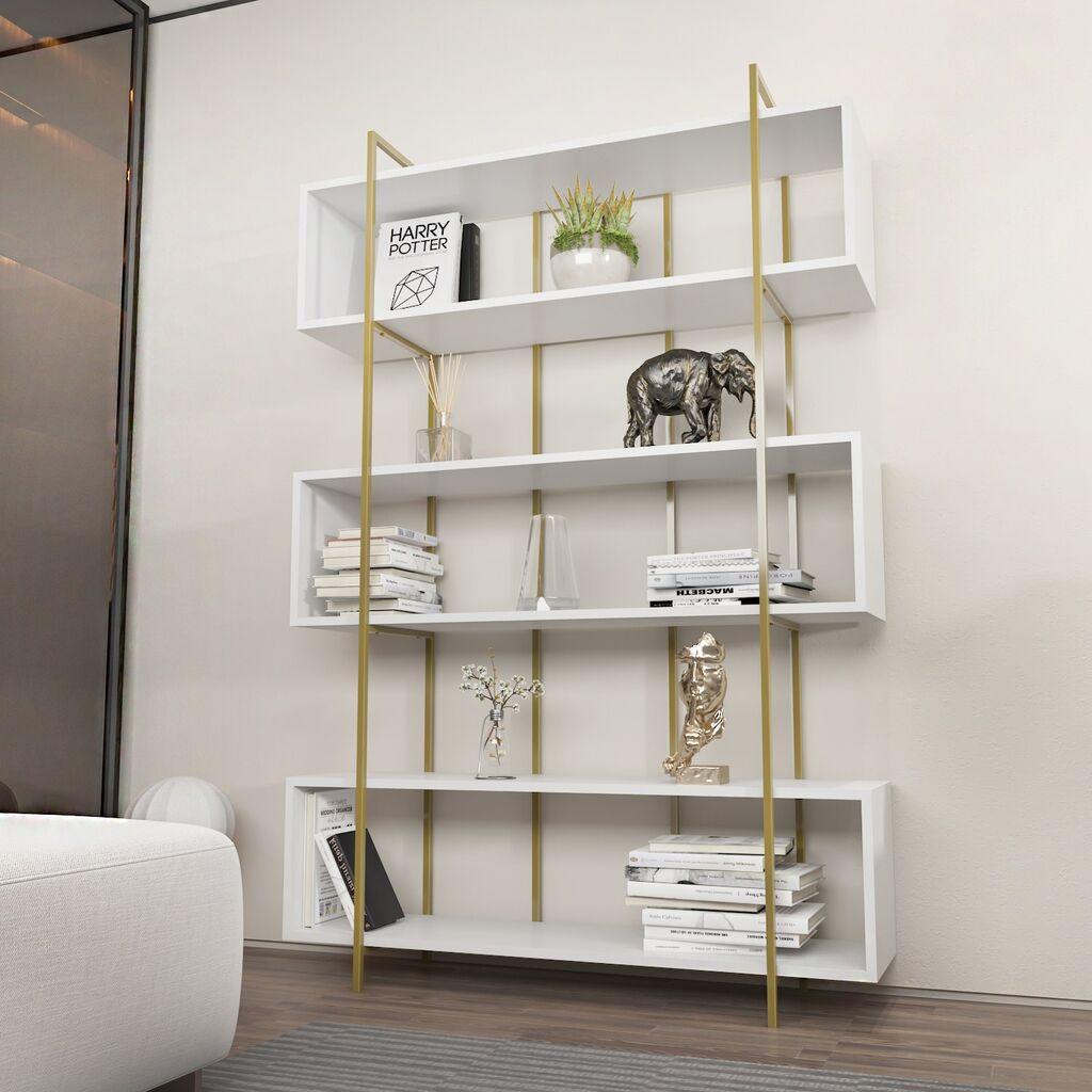 Hanah Home Bruti White Gold Polica za knjige 120x180x29.6cm, Bela