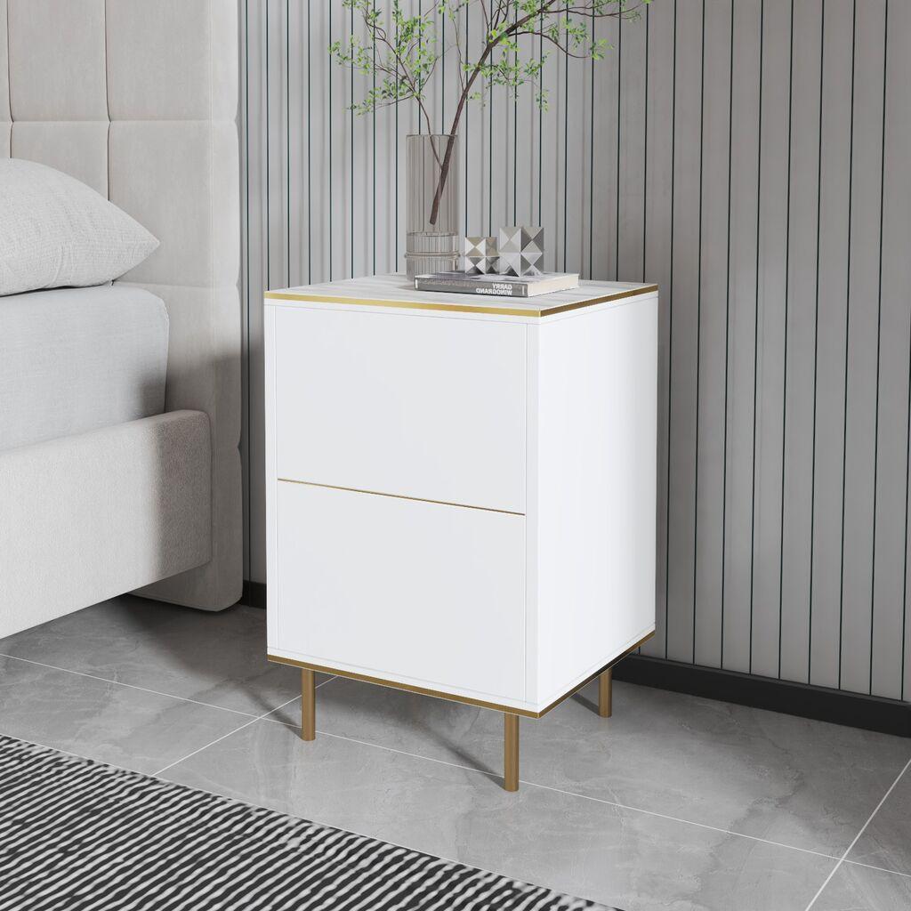 Hanah Home Noćni ormarić Imaj 40x60x35cm Beli mermer-Zlatni