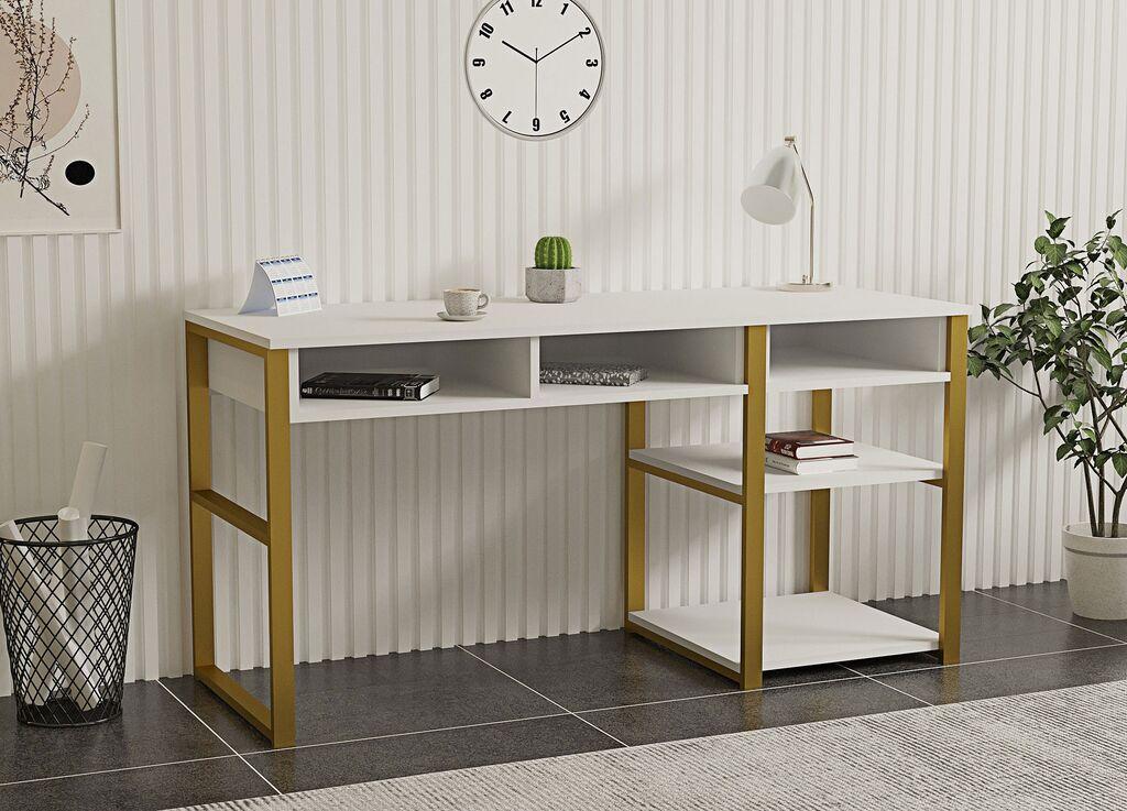Hanah home Radni sto 150x75,8x58,4cm Belo-Zlatni