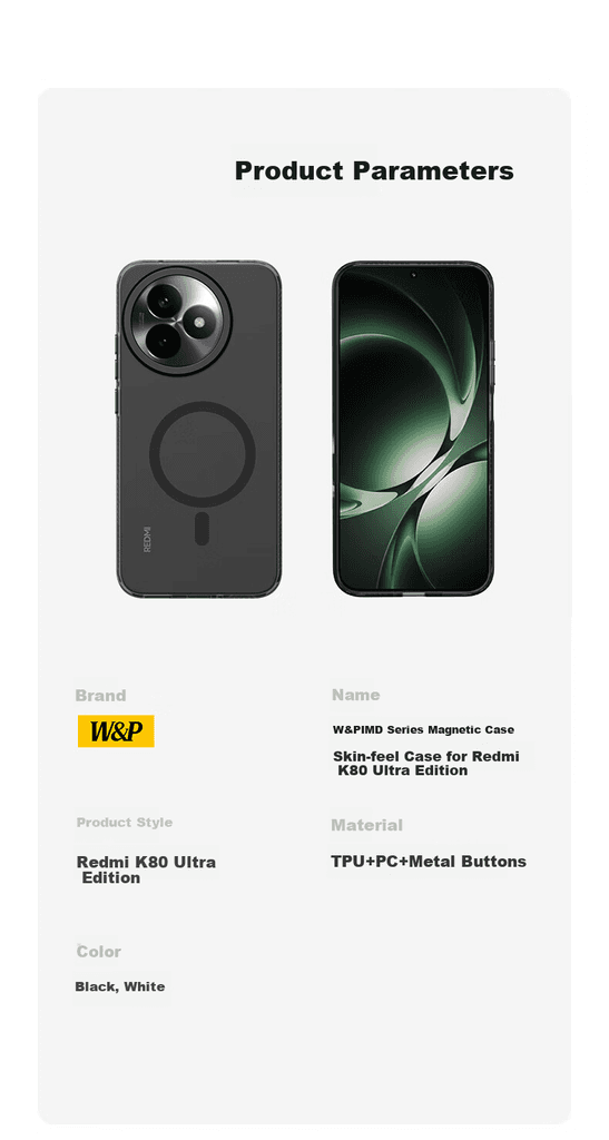 W&P Maska za mobilni telefon Redmi K80, Providno-crna
