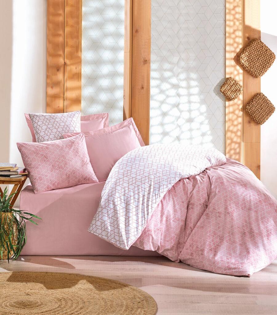 L'essentiel Maison Set posteljine za francuski krevet Ranforce, 100% pamuk, 200x220 cm, 240x260 cm, 2 jastučnice, Roze-beli