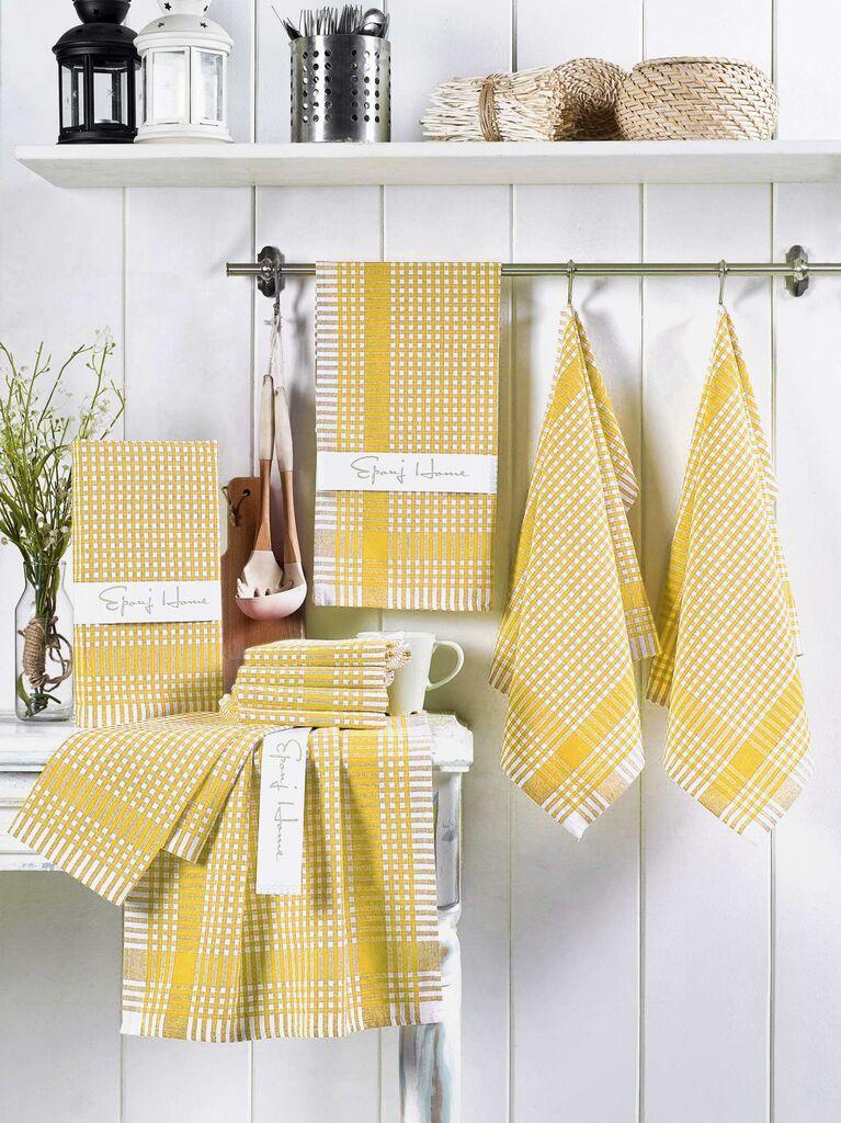 Hermia Set kuhinjskih krpa, 10 komada, 80% pamuk, 20% poliester, 45 x 65 cm, Žuti