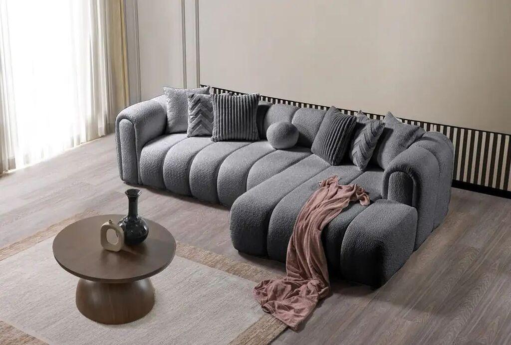 Atelier del Sofa Ugaona garnitura na razvlačenje N-Line Right, 265 x 185 x 95 cm, Tamnosiva