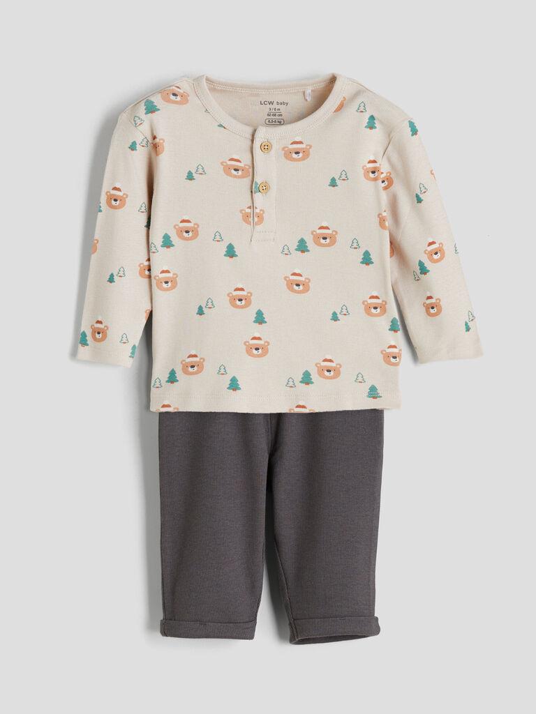 LC Waikiki Komplet za bebe W5GG74Z1-LQB, Majica i pantalone, Bež-sivi