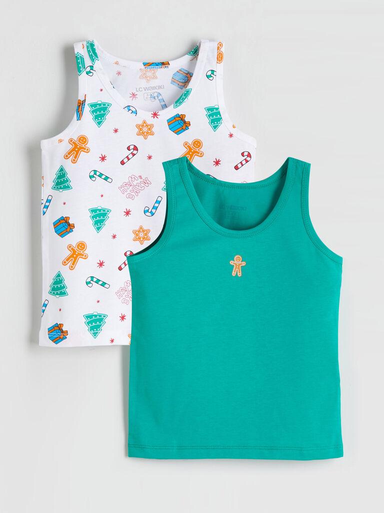 LC Waikiki Dečija majica W5DP82Z1-LU7, Bez rukava, 2 komada, Zeleno-bela