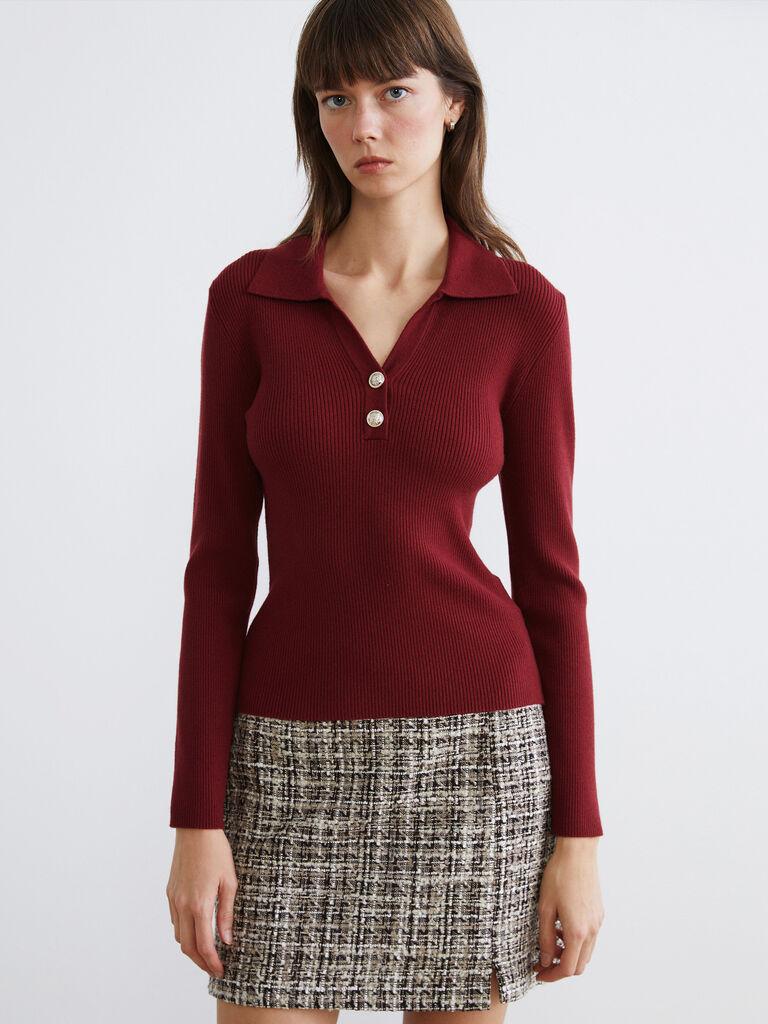 LC Waikiki Ženski džemper W5N755Z8-CVV, Slim fit, Bordo