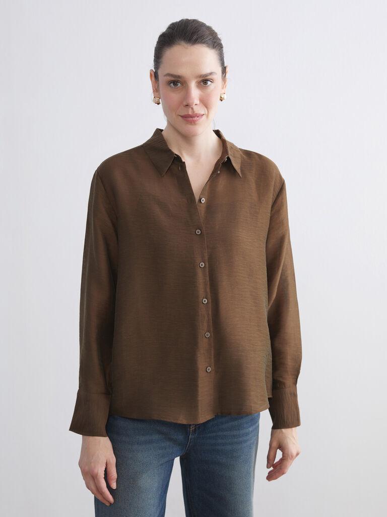 LC Waikiki Ženska košulja W5JL88Z8-D7V, Oversize, Braon