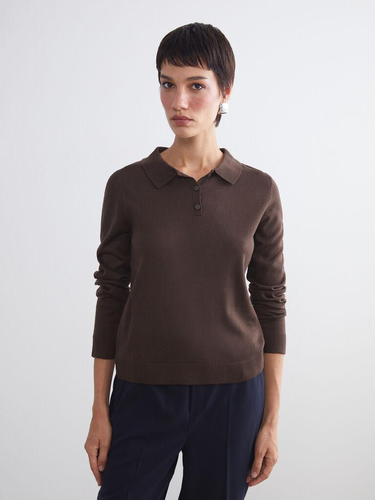 LC Waikiki Ženski džemper W5G956Z8-HCJ, Polo kragna, Braon