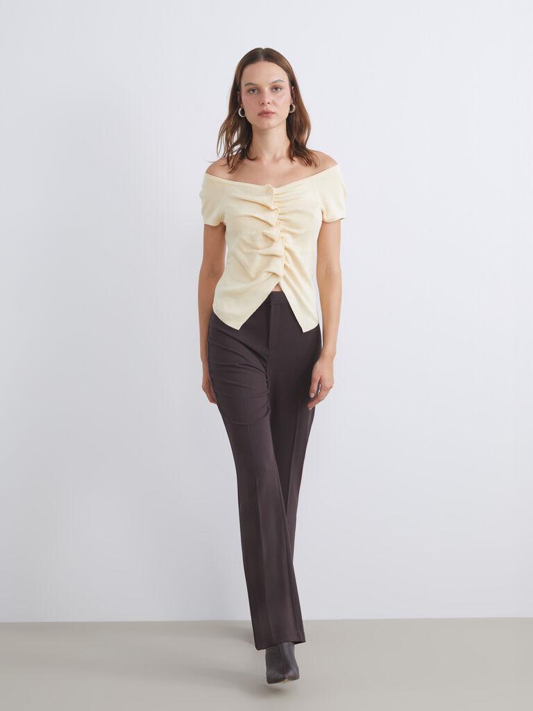 LC Waikiki Ženske pantalone W5I542Z8-HNM, Zvonaste, Braon