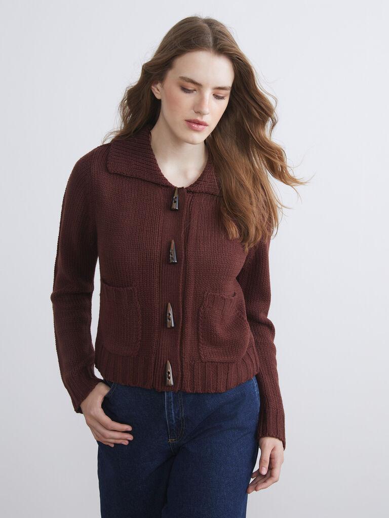 LC Waikiki Ženski džemper W5J050Z8-HMS, Polo kragna, Bordo