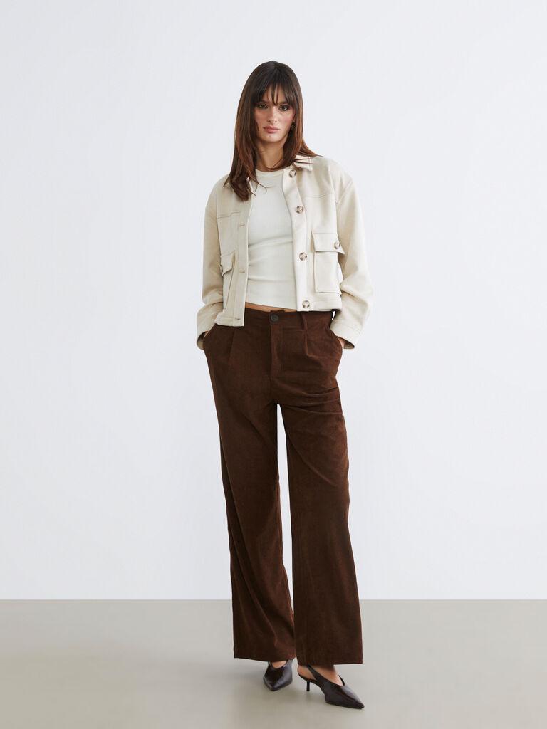 LC Waikiki Ženske pantalone W5NM91Z8-ZGU, Široke nogavice, Braon