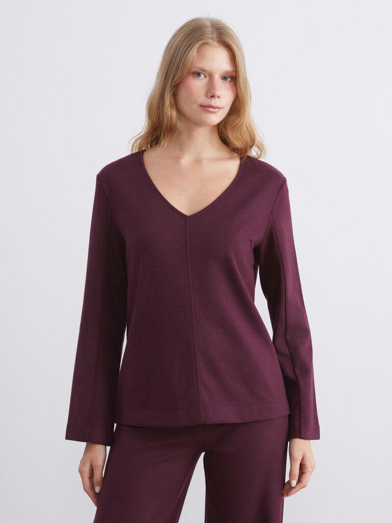 LC Waikiki Ženski duks W5I085Z8-HQT, V izrez, Bordo