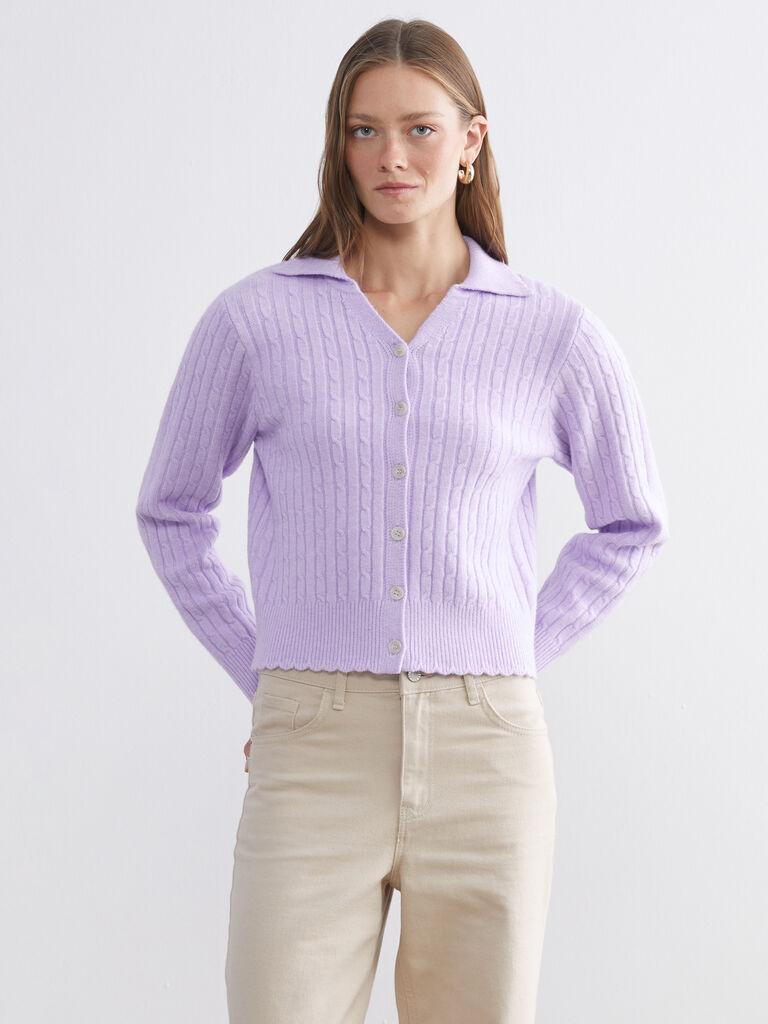 LC Waikiki Ženski džemper W5LP55Z8-FHU, Polo kragna, Lavanda