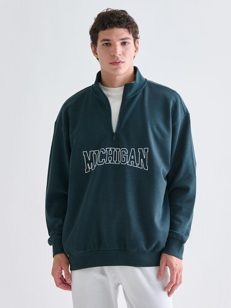 LC Waikiki Muški duks W54319Z8-VGU, Zip kragna, Petrolej