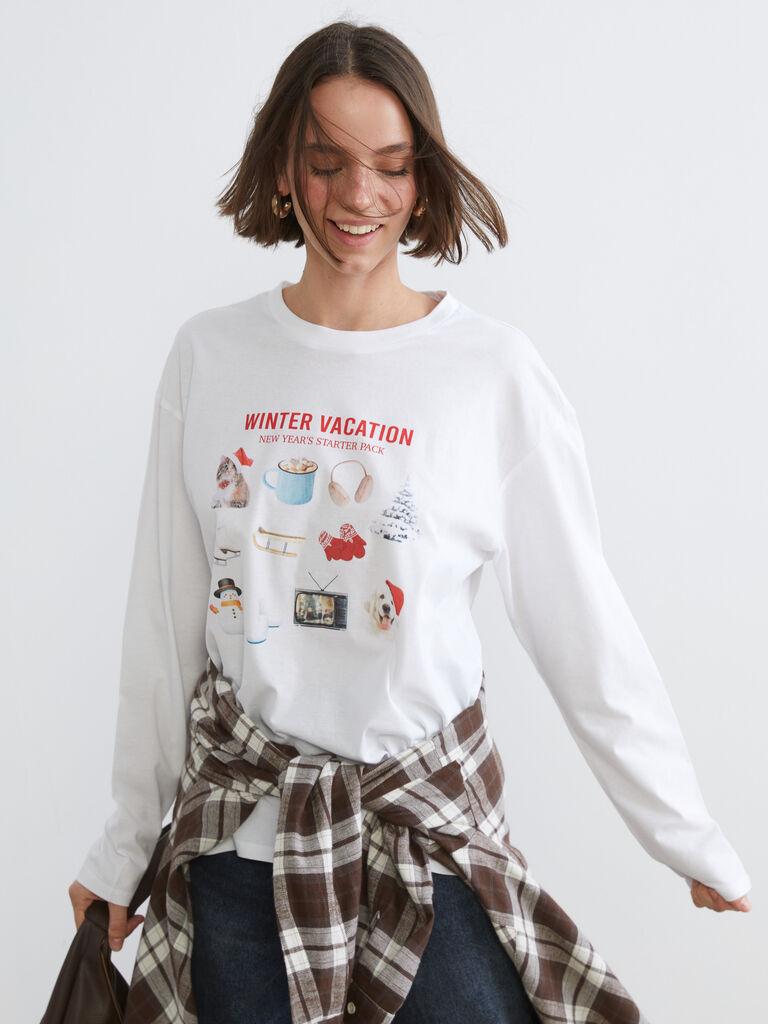 LC Waikiki Ženska majica W5JR04Z8-Q6K, Dugi rukav, Bela