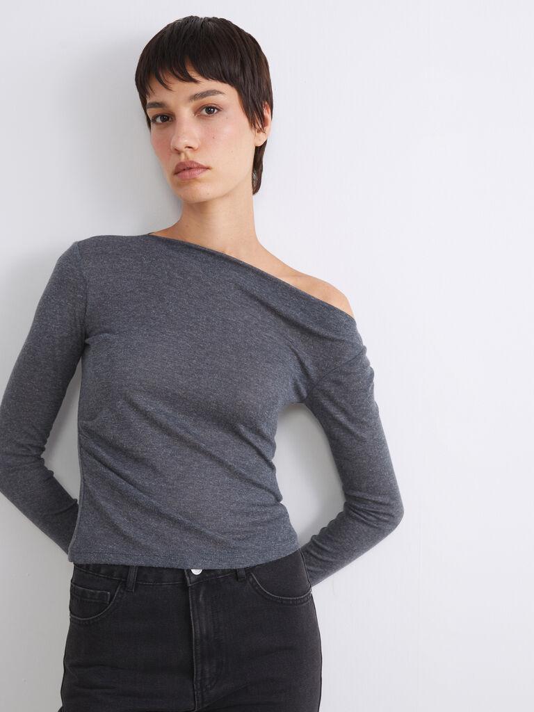 LC Waikiki Ženska majica W5JO21Z8-HGV, Brod izrez, Siva