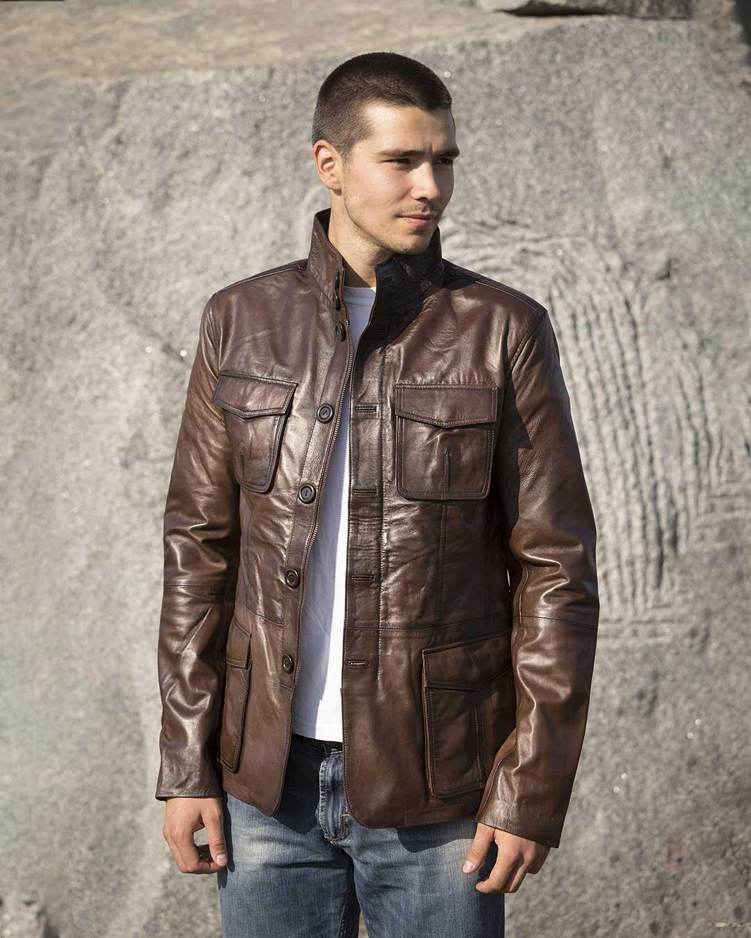 LA FORCE Muška kožna jakna Hugo, Tamnobraon