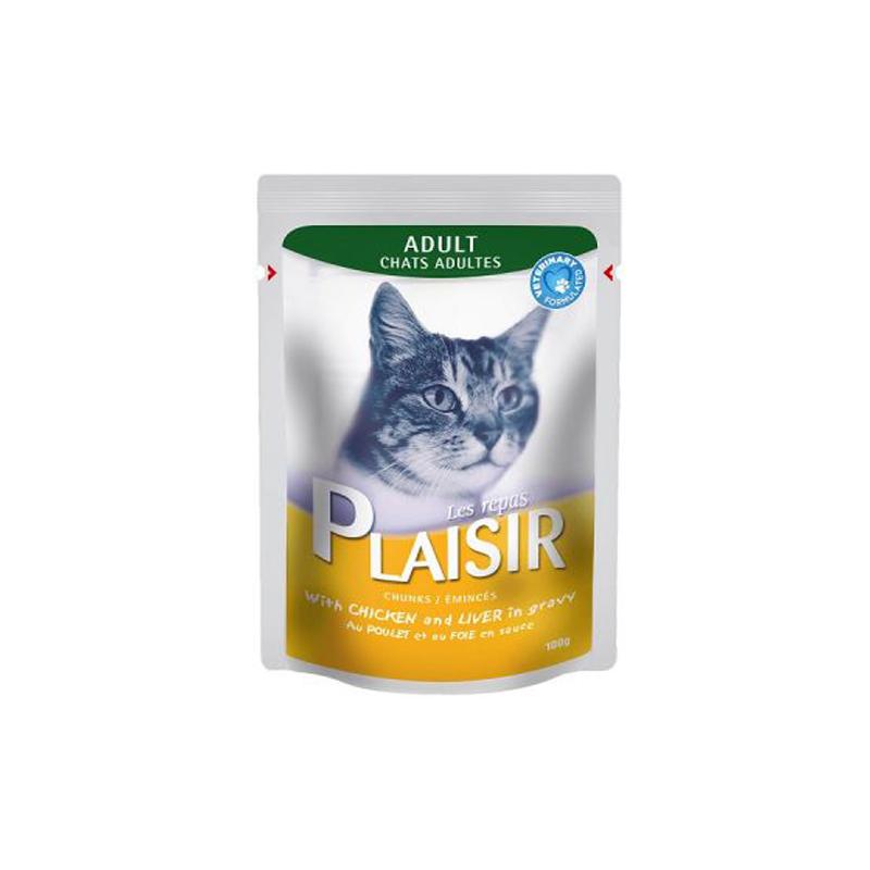 PLAISIR Vlažna hrana za mačke, Piletina i jetra, 100g